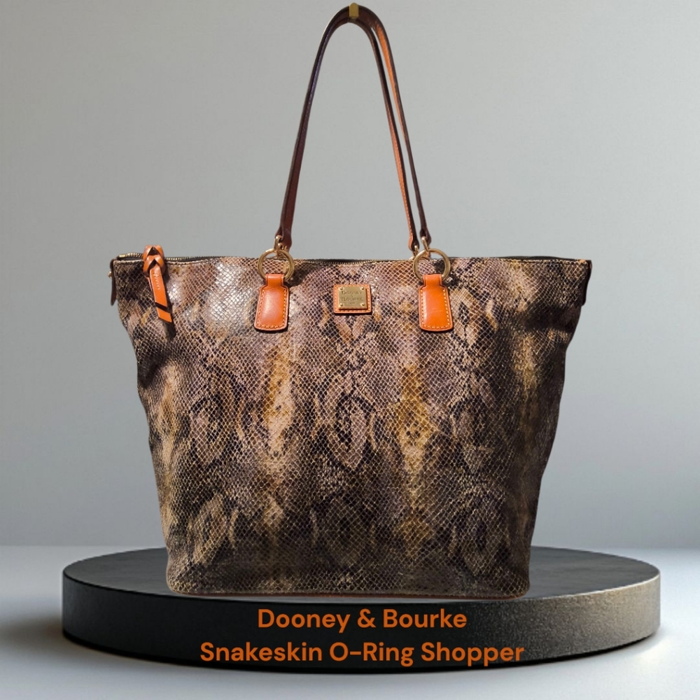 Dooney & Bourke Snakeskin O-Ring Shopper Tote Bag Exotic Work Office Carryall